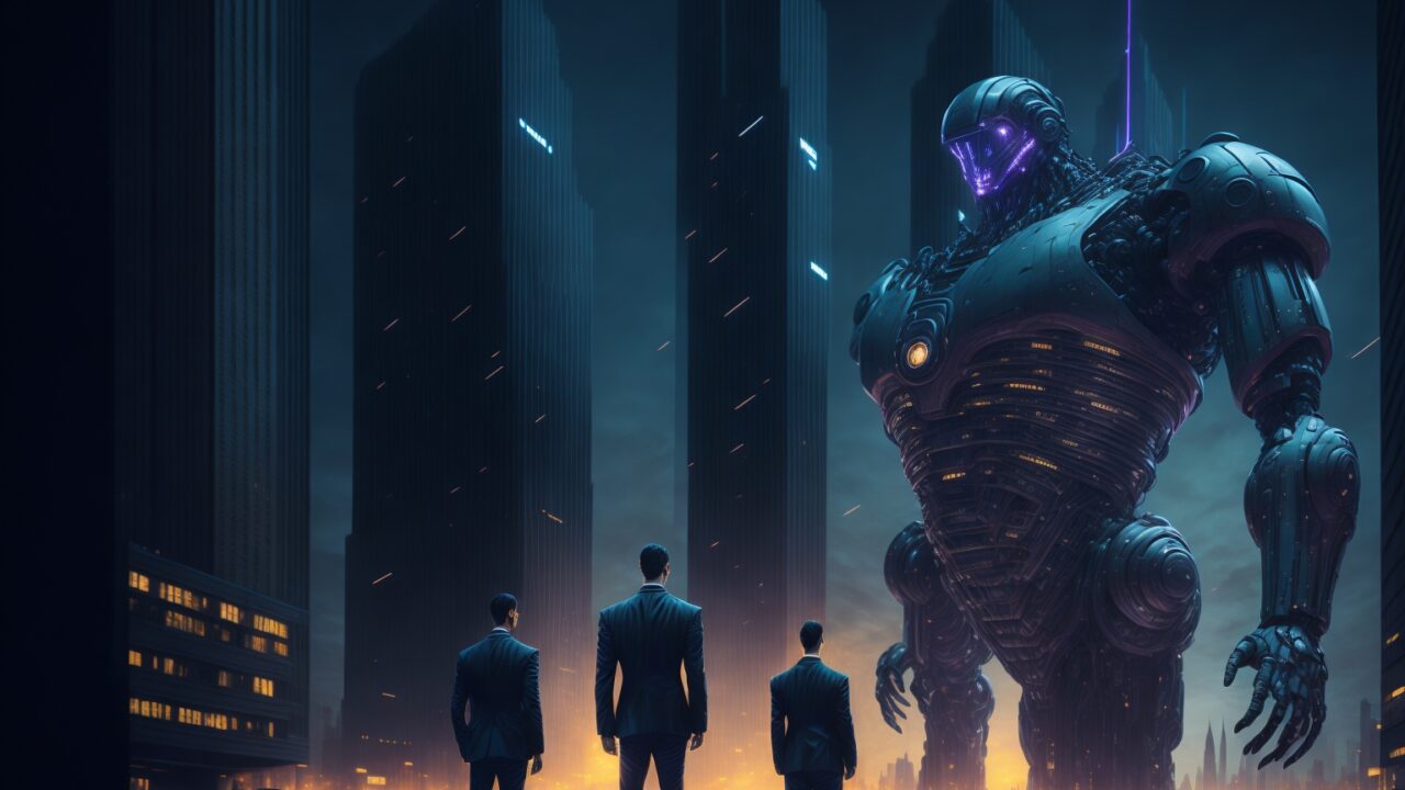 Leonardo Diffusion In a bustling futuristic city a man stands 1