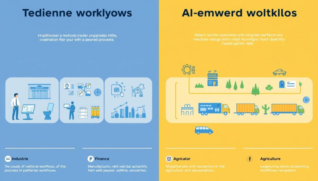 Comparison of traditional vs AI-powered workflows across multiple industries Comparison of traditional vs AI-powered workflows across multiple industries