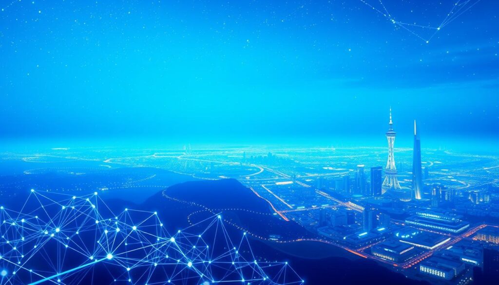 A breathtaking, high-resolution depiction of the evolution of machine learning, set against a serene, futuristic backdrop awash in a captivating blue hue. In the foreground, a sleek, cutting-edge neural network architecture emerges, its intricate connections and layers hinting at the incredible power of modern AI. The middle ground showcases a timeline of pivotal breakthroughs, from the early days of machine learning to the rise of deep learning and generative models. In the distance, a panoramic view of a gleaming, technologically advanced cityscape symbolizes the far-reaching impact of these advancements on our world. The overall scene conveys a sense of progress, innovation, and the boundless potential of machine learning to shape the future.