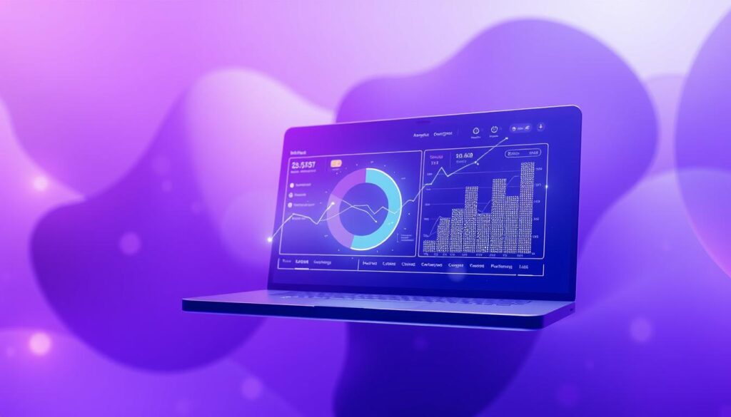 A sleek, futuristic SaaS platform interface floats against a backdrop of ethereal, AI-inspired shapes and gradients in shades of purple. A trio of data visualizations - a line graph, a pie chart, and a bar chart - hover in the foreground, their dynamic, holographic-like displays reflecting the power of AI-driven insights. The scene is bathed in a soft, ambient light, creating a sense of technological sophistication and innovation. The overall composition suggests the transformative potential of AI in redefining the SaaS go-to-market landscape.