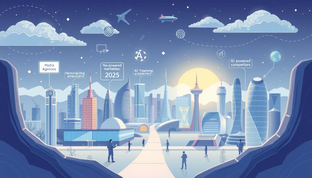 Futuristic business landscape showing new opportunities created by AI SuperAgents Futuristic business landscape showing new opportunities created by AI SuperAgents