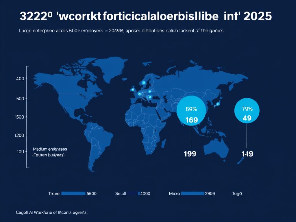 Global workforce distribution across business sizes in 2025 with AI impact on job sector visualization Global workforce distribution across business sizes in 2025 with AI impact on job sector visualization
