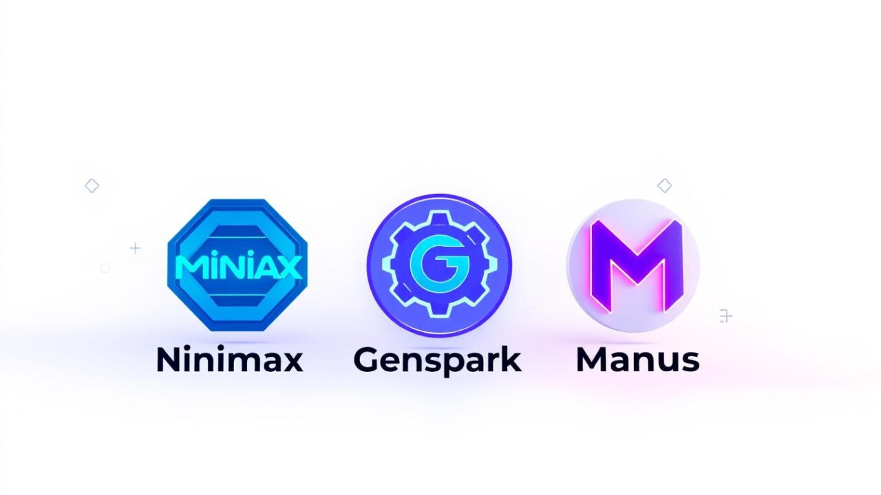 Minimax vs Genspark vs Manus Super Agents comparison showing the three AI platforms with their distinctive features
