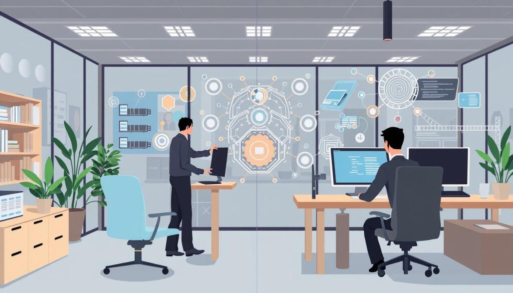 Visual representation of changing workforce with AI SuperAgents and humans collaborating on complex tasks Visual representation of changing workforce with AI SuperAgents and humans collaborating on complex tasks