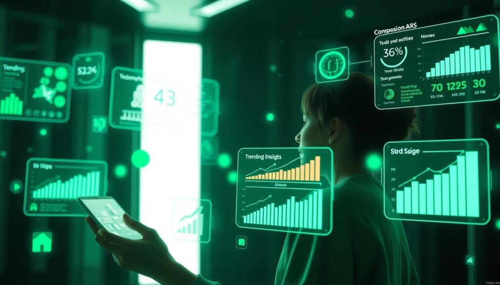 A sleek, futuristic data visualization showcasing the rapid growth of AI companion usage among British youth. Floating holographic displays present vibrant statistics and trending insights, bathed in a serene green hue. The scene exudes a sense of technological sophistication and seamless integration of AI into the daily lives of teenagers. Sharp, high-resolution imagery conveys a clean, minimalist aesthetic, emphasizing the data-driven insights at the heart of this forward-looking scene.