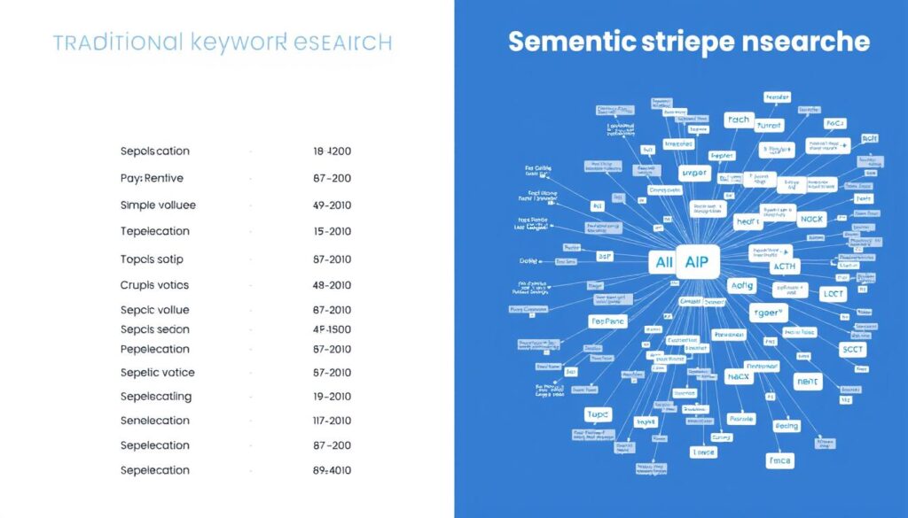 Comparison of traditional keyword research versus AI-focused semantic topic research Comparison of traditional keyword research versus AI-focused semantic topic research